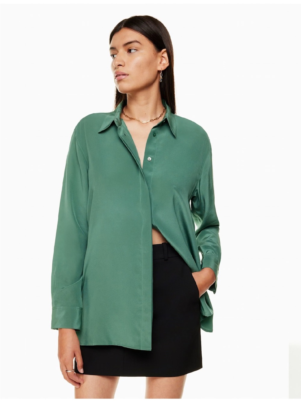 Aritzia Babaton Academy 100% Silk Blouse Forest Green XS